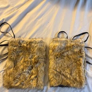 tan furry leg warmers